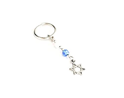 Star of David Navel Hoop Dangle Belly Button Ring Sterling Silver Handmade Opal Piercing Jewelry