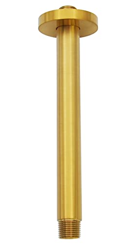 Aquaiaw Shower Arm And O-Ring Flange, 8 Inch, Solid Brass, Round, Both Soldered 1/2 Npt Tapered Threads, Straight Shower Arm Extension, Ceiling Shower Head Arm For Rain Shower (Brushed Gold) #TOP20