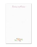 DESIGN This design features a name printed at the top of the notepad in a lowercase script font with flourishes on the ends. The bottom of the notepad is printed with a pink and green watercolor style floral image. NOTEPADS Available in 4 sizes (Mini...
