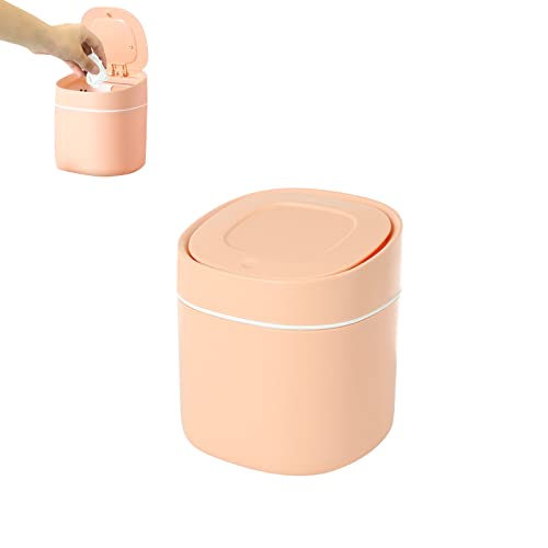 HIUOUIH Poubelle de Table Mini avec Couvercle Petite Chambre à Coucher Corbeille Papier pour Salle Bain Cuisine Bureau Chambre, Rose Cover