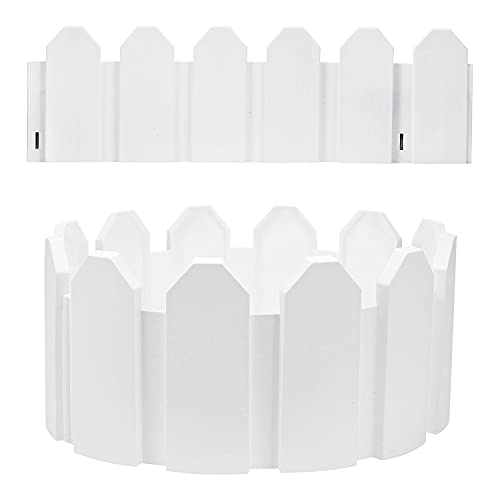 Taylor & Brown 4 Pack White Interlocking Garden Edging Picket Effect Plastic Lawn Plant Border Push In Securing Pegs - Ideal for Borders Flowerbeds Paths and Lawns - Covers a 2.35m long edging