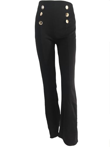 Women's Stretchy High Waisted Wide Leg Button-Down Pants Sailor Bell Flare Trousers3