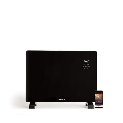 CREATE/WARM CRYSTAL 1500W / Convector eléctrico de cristal con wifi negro/App, sensores de precisión, temporizador, bajo consumo, para en pared o suelo, pantalla LED táctil