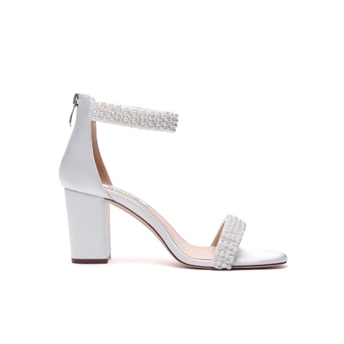 Image of Block Heel Wedding Sandals Pearl Heels Open Toe Wedding Shoes for Bride Bridal Shoes
