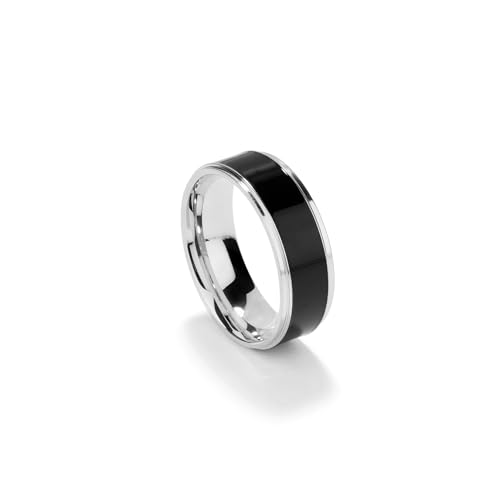 Radiant - Colección Ceramic - Anillo Redondo para Hombre Negro Mate y Plateado Talla 22, Elegancia Casual y Urbana para Estar Siempre a la Moda.