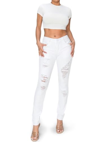 BodiLove Women's Stretchy 5 Pocket Skinny Distressed Denim Jeans2