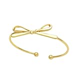 Izpack Golden Bow Bangle Cuff Bracelet for Women 18K Gold Plated Ribbon Bow Knot Adjustable Open Cuffs Wrist Bracelets Fashion Christmas Birthday Jewelry Gifts