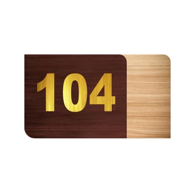 Hotel Room Number Plate - 104|Wood Texture Pattern Acrylic with Gold Brushed Type Acrylic Number | Size: 127mm X 63mm | Easy Installation Type Double Sided Tape Fixed on Backside-image-42