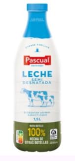 Pascual Latte Parzialmente Scremato, Bottiglia da 1,5 Litri, Fresco e Proteico, Confezione da 3