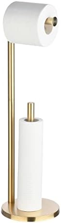 Toilet Paper Roll Holder Stand Brush Gold Bathroom Free Standing Toilet Tissue Paper Roll Holder Stand with Reserve Function GTA7982BG