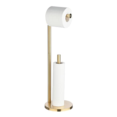 Toilet Paper Roll Holder Stand Brush Gold Bathroom Free Standing Toilet Tissue Paper Roll Holder Stand With Reserve Function Gta7982Bg #TOP1