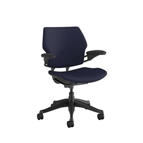 HumanscaleFreedom Office Chair - Ergonomic Work Chair with Standard Height Adjustable Duron Arms - Wheels for Carpet - Graphite Frame with Navy Blue Fourtis Fabric