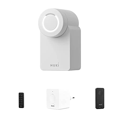 Nuki Smart Lock 3.0, smartes Türschloss für schlüssellosen + Nuki Keypad, Codeschloss für die Haustür + Nuki Bridge, WLAN Bridge + Nuki Fob, elektrischer Türöffner, Sperren auf Knopfdruck