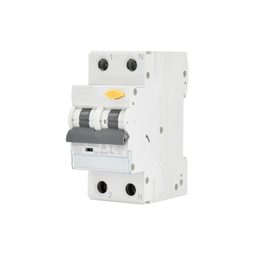 Interruptor diferencial RCBO 2 polos 20A 30mA tipo AC, protección contra sobrecargas, ideal para instalaciones eléctricas seguras.