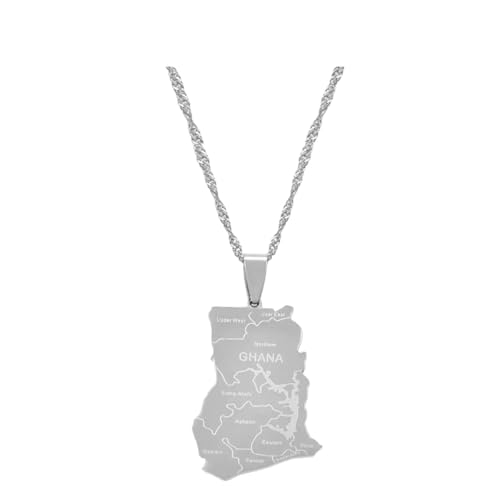 SBHXTDM Nouveau 2025 Carte du Ghana Pendentif Colliers Cartes de Pays Charme Bijoux ghanéens avec pour Vous Accessoires de Mode Cadeau créatif, Taille Libre, Acier Inoxydable, sans Pierre précieuse
