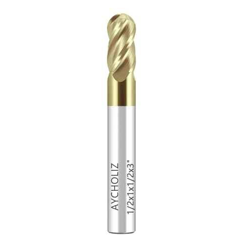 Image of 1 /2 inch Solid Carbide Ball Nose End Mill 4Flute End Mill Bits Set with ZrN Coated for Alloy Steels, Hardened Steels