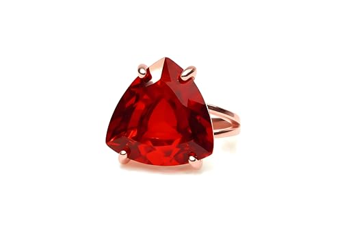 Bague en rubis triangle et or rose 14k pour femme style vintage