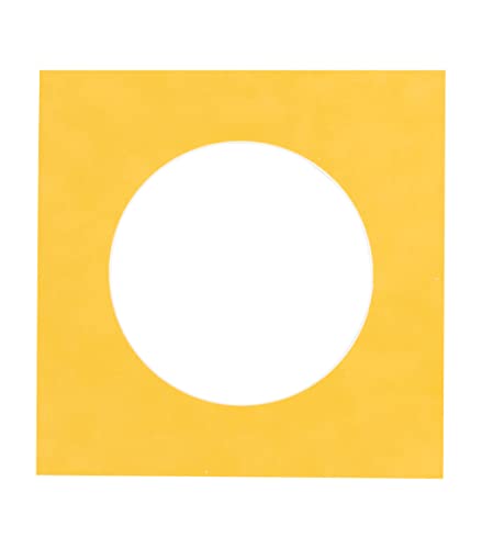 CountryArtHouse Bright Yellow Acid Free 14x14 Circle Picture Frame Mat with White Core Bevel Cut for 10x10 Pictures - Fits 14x14 Frame - Pack of 1 Matboard Show Kit with Acid Free Backing & Clear Bag