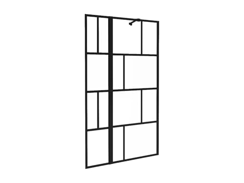 Vente-unique-Mampara de bañera reversible negro mate de estilo industrial - 100 x 140 cm - OBELINI