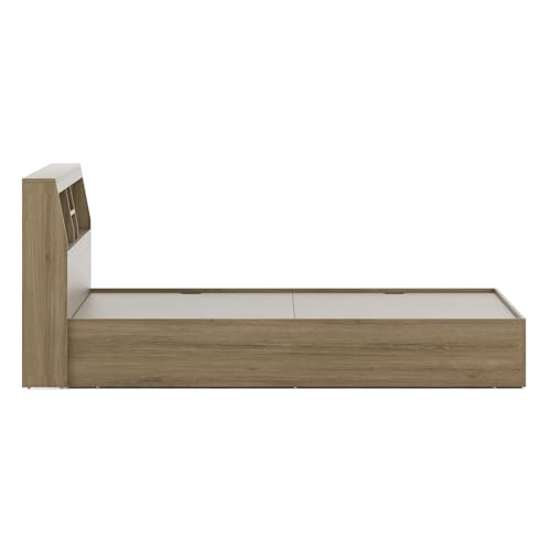 Image of Spacewood Storiva Bed |Queen Size (78 X 60) Engineered Wood Bed with Box Type Storage |Shelfs in Headboard | 3 Year Warranty | Modern Design |Engineered Wood | Santana Oak