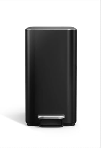 Image of simplehuman Slim Step Can, 9L / 2.4 Gallon Primary Bathroom Trash Can, Liner Pocket, Sleek Internal Hinge, 150,000-Step All-Steel Pedal, Lid Shox Silent Close, Matte Black Steel