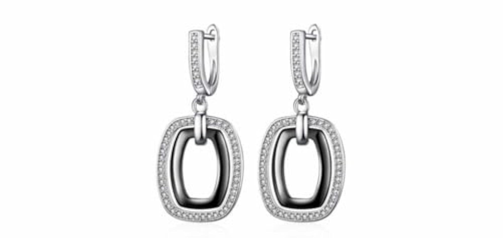 Geometric Drop Earrings, Sparkly CZ & Ceramic Dangle Rectangular Stud Earrings