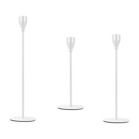 Nayoroom Kerzenständer 3er Set Weiß Kerzenhalter für Wohnzimmer Hochzeit Vintage Deko Eisen Kerzenleuchter Stabkerzen Metall Edelstahl Dekoration 24/28/34cm Cover