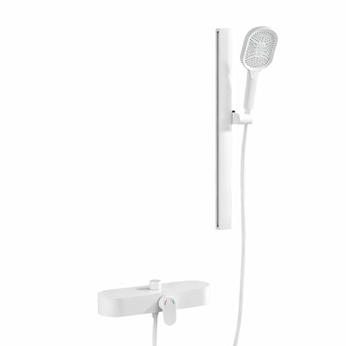 Grifo de Bañera con Ducha de Mano Cascada Barra Elevable Mezclador Blanco 3 Modos