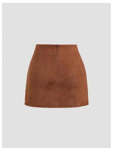 MakeMeChic Women's Wrap Suede Skirt Ruched Zip Back Bodycon Vintage Y2K Short Skirts2