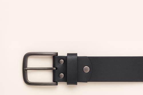 Image of TBCC LEATHER Men's Black Belt /Genuine Leather /Waist Sizes 34 & 36 Inches /Durable Metal Buckle /for Casual & Formal Wear