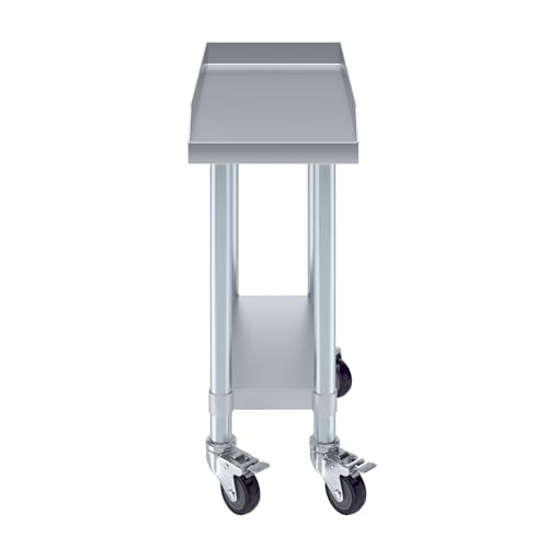 Image of AmGood Stainless Steel Equipment Stand with Undershelf + Casters, Heavy Duty, Commercial Grade, NSF Certified (24 inch Width x 12 inch Length + Casters)