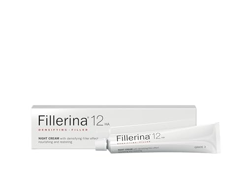 Fillerina Night Cream - Grade 3 with 12 Hyaluronic Acids, Collagen & Elastin - Anti-Aging Moisturizer for Wrinkles, Fine Lines & Volume Loss - Hydrating, Firming, & Smoothing Face & Neck Cream - 50ml
