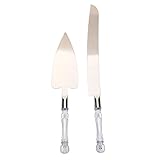 Baluue Juego de Servir para Tartas de Boda y Cumpleaños Cuchillos de Pastel Dentados de Acero Inoxidable, Mango Transparente de Cristal, 4 Piezas para Postres y Pizza en Eventos