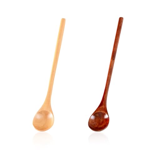 OAAO 2 Cucharas De Madera De Mango Largo, Diseño De Madera Oscura, 20 Cm De Largo, Batidora De Café Y Miel, Accesorios De Cocina.