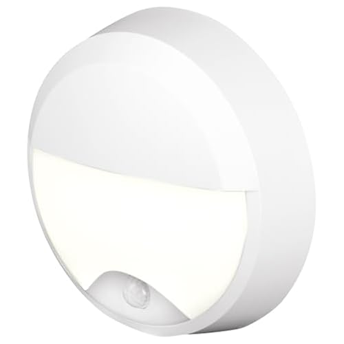 4lite Pylus Outdoor Round Eyelid Wall Light (White) 660lm Bulkhead IP54 LED Integrated Exterior Light - 4L2/3219/PIR - 4Yr Guarantee