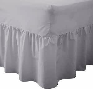 Percale Extra Deep Fitted Valance Sheet Plain Dyed Pollycotton Valance Fitted Sheet (Silver/Gray, Super King)