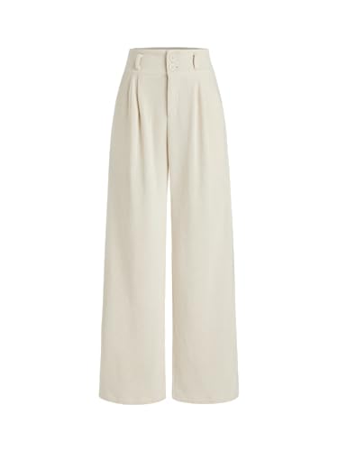 CIDER Corduroy High Waist Solid Pleated Wide Leg Trousers