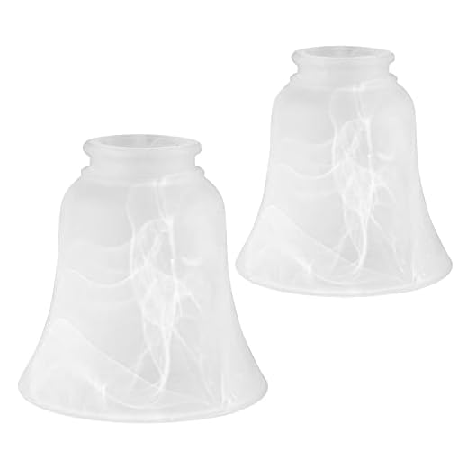 Skelang 2 Pcs Ceiling Fan Light Shade, Alabaster Glass Shade with 1-5/8 Inches Fitter, Bell Shape Light Fixture Replacement Globes for Chandelier, Wall Sconce, Vanity Light