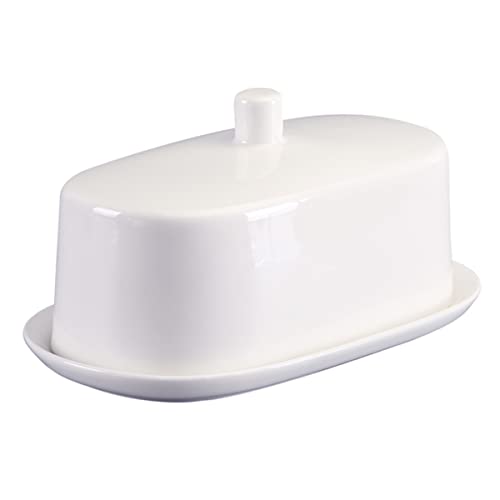 Sizikato Pure White Bone China Butter Dish with Lid, 7.4-Inch Dessert Tray