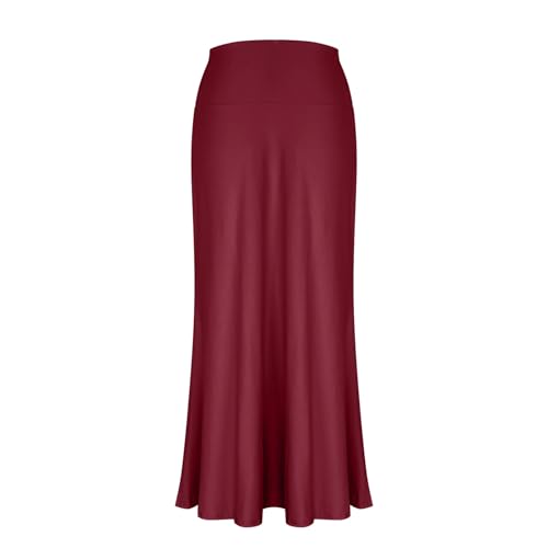 Women's High Waist Skirts Stretchy Elastic Waist Flowy Maxi Skirt Solid Color Dressy Casual Loose Fit Skirts4