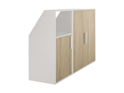 Vente-unique-Mueble para Techo abuhardillado con 3 Puertas y 1 Estante - Blanco y Natural - ADEZIO