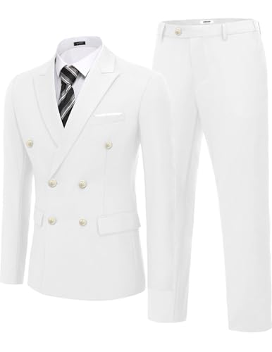 COOFANDY Men's 2 Piece Double Breasted Suits Slim Fit Tuxedo Jacket and Dress Pants Set for Wedding Business Prom