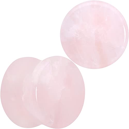Body Candy 9/16" Womens 2Pc Pink Rose Quartz Stone Double Flare Plug Earring Ear Plug Gauges Set of 2