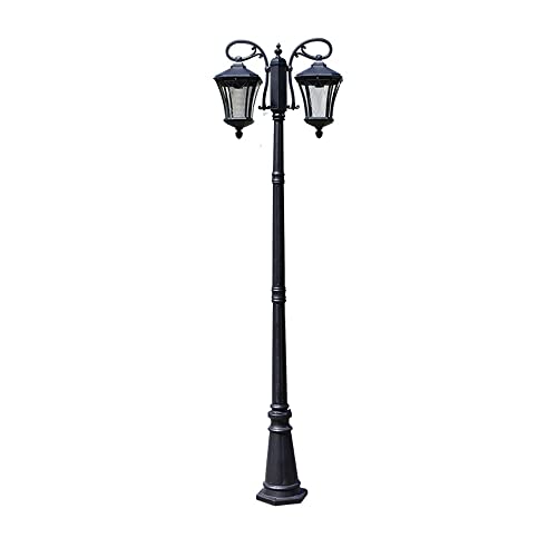 2-Lights Pillar Post Lights Metal Outdoor Path Lights Retro Glass Lantern with High Pole Bollard-Style Die Cut Aluminum with Black Finish Classic Retro Lawn Flo(2.8m)