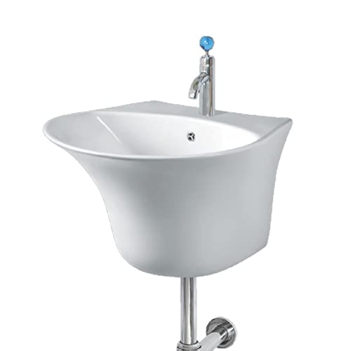 Image of Wash Basin Wall Hung Mounted Glossy Finish White Sink for Bathroom (16 x 16 x 10 Inch)