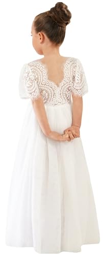 Image of 2Bunnies Girl Peony Lace Back A-Line Straight Tutu Tulle Party Flower Girl Dress