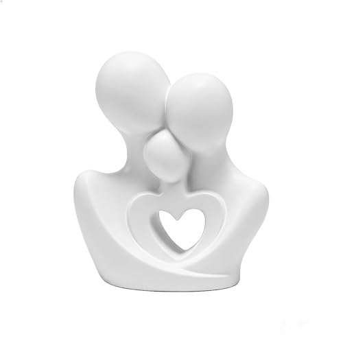 QBMYCN Familia de 3 Estatua, Figuras Familiares, decoración del hogar, Escultura Manual de Resina, para Sala de Estar, estantería, estanterías, repisas, Muebles de TV, Mesa, Regalo (Blanco)