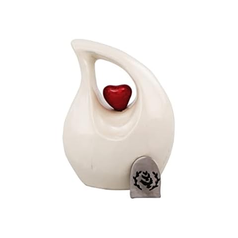 Heart of Love Keepsake Cremation Urns for Human Ashes - Decorative Urns,Urns for Human Ashes Female & Male,Urns for Ashes Men & Women,Funeral Urn (White Red, KS1) Cover