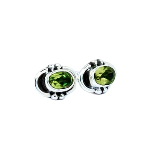 Péridot naturel boucles d'oreilles solitaires ovales en argent 925 haut de gamme LK_VSTD_0797