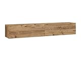 Meuble TV suspendu AUBEPINA avec 2 portes - Matière : Panneaux de particules - Coloris : Naturel clair - Style : Intemporel - Dimensions : L180 x P31,6 X H29,6 cm - Optez pour un look intemporel et épuré avec le meuble TV AUBEPINA !